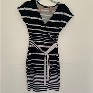 Black and White Striped Wrap Dress